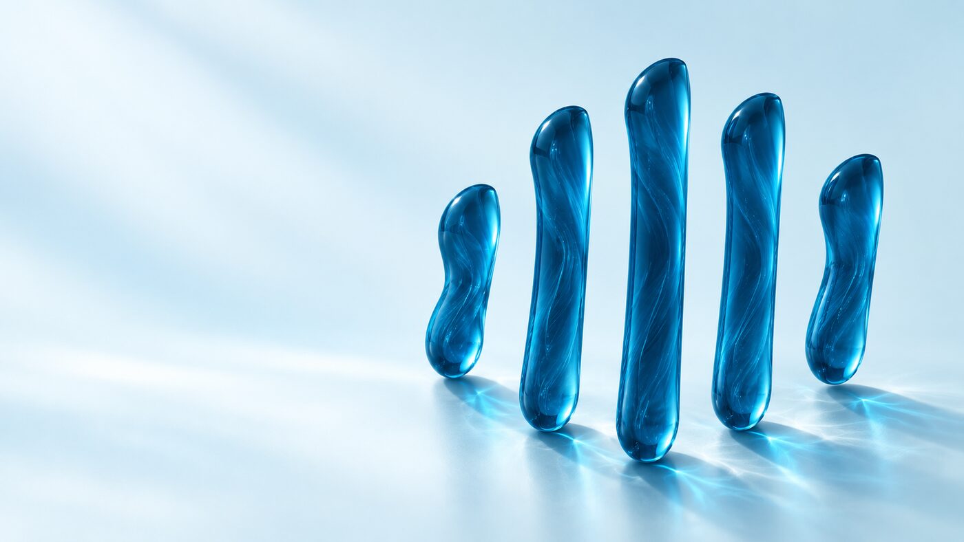 The MyETF mark cast in blue glass: five flowing ridges standing on a pale surface.